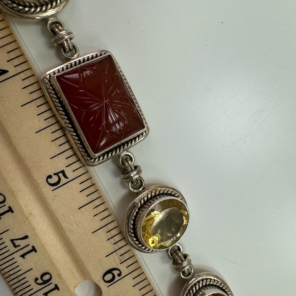925 Sterling silver carved carnelian and faceted citrine bracelet - Picture 9 of 10